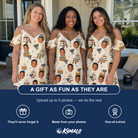 Friends in matching Women's Frosting Fanfare Custom Face Off-Shoulder Dress — a group gift photo