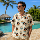 Real-life photo of someone wearing Men's Frosting Fanfare Custom Face Hawaiian Shirt — custom faces printed all-over