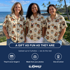 Friends in matching Women's Frosting Fanfare Custom Face Hawaiian Shirt — a group gift photo
