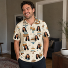 Real-life photo of someone wearing Men's Frosting Fanfare Custom Face Polo Shirt — custom faces printed all-over