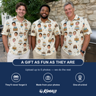 Friends in matching Men's Frosting Fanfare Custom Face Polo Shirt — a group gift photo