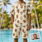 Man wearing Men's Frosting Fanfare Custom Face Shirt & Shorts Set — custom faces printed all-over