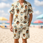 Model wearing Men's Frosting Fanfare Custom Face Shirt & Shorts Set printed with kids' faces