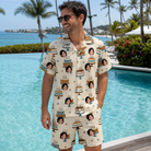 Real-life photo of someone wearing Men's Frosting Fanfare Custom Face Shirt & Shorts Set — custom faces printed all-over