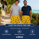 Friends in matching Men's Blowout Bonanza Custom Face Beach Shorts — a group gift photo