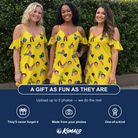 Friends in matching Women's Blowout Bonanza Custom Face Off-Shoulder Dress — a group gift photo