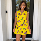Real-life photo of someone wearing Women's Blowout Bonanza Custom Face V-Neck Dress — custom faces printed all-over