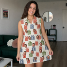 Real-life photo of someone wearing Women's Cheery Crates Custom Face V-Neck Dress — custom faces printed all-over