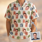 Man wearing Men's Cheery Crates Custom Face Hawaiian Shirt — custom faces printed all-over