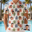 Man wearing Men's Cheery Crates Custom Face Polo Shirt — custom faces printed all-over