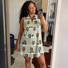 Real-life photo of someone wearing Women's Lens Liaisons Custom Face V-Neck Dress — custom faces printed all-over