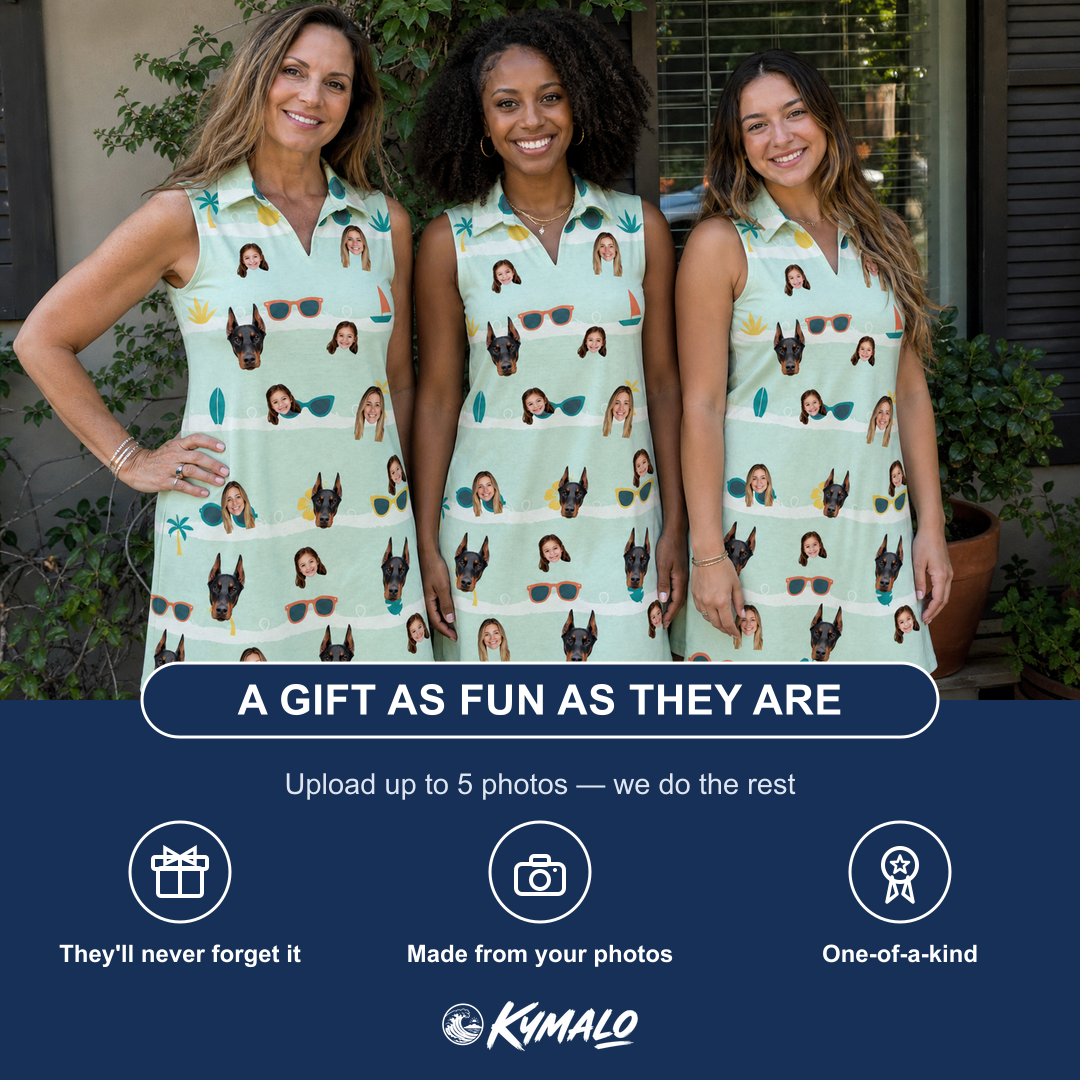 Friends in matching Women's Lens Liaisons Custom Face V-Neck Dress — a group gift photo