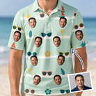 Man wearing Men's Lens Liaisons Custom Face Polo Shirt — custom faces printed all-over