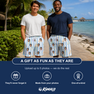 Friends in matching Men's Bottle Belles Custom Face Beach Shorts — a group gift photo