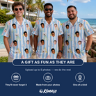 Friends in matching Men's Bottle Belles Custom Face Hawaiian Shirt — a group gift photo