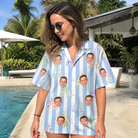 Real-life photo of someone wearing Women's Bottle Belles Custom Face Hawaiian Shirt — custom faces printed all-over