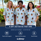 Friends in matching Women's Bottle Belles Custom Face Hawaiian Shirt — a group gift photo