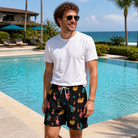 Real-life photo of someone wearing Men's Pour Decisions Custom Face Beach Shorts — custom faces printed all-over