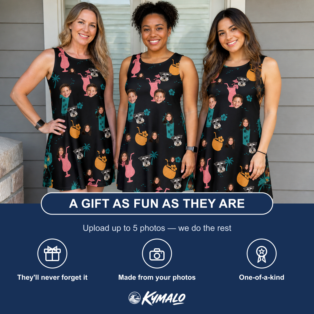 Friends in matching Women's Pour Decisions Custom Face Tank Dress — a group gift photo
