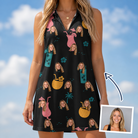 Woman wearing Women's Pour Decisions Custom Face V-Neck Dress — custom faces printed all-over