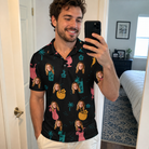 Real-life photo of someone wearing Men's Pour Decisions Custom Face Polo Shirt — custom faces printed all-over