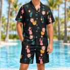 Model wearing Men's Pour Decisions Custom Face Shirt & Shorts Set printed with kids' faces