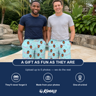 Friends in matching Men's Festoon Fling Custom Face Beach Shorts — a group gift photo