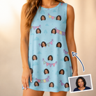 Woman wearing Women's Festoon Fling Custom Face Tank Dress — custom faces printed all-over
