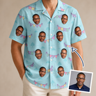 Man wearing Men's Festoon Fling Custom Face Hawaiian Shirt — custom faces printed all-over