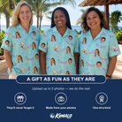 Friends in matching Women's Festoon Fling Custom Face Hawaiian Shirt — a group gift photo