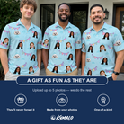 Friends in matching Men's Festoon Fling Custom Face Polo Shirt — a group gift photo