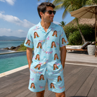Real-life photo of someone wearing Men's Festoon Fling Custom Face Shirt & Shorts Set — custom faces printed all-over