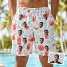 Man wearing Men's Engaged Elixirs Custom Face Beach Shorts — custom faces printed all-over