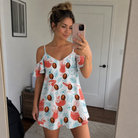 Real-life photo of someone wearing Women's Engaged Elixirs Custom Face Off-Shoulder Dress — custom faces printed all-over