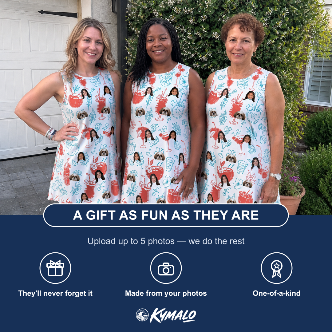 Friends in matching Women's Engaged Elixirs Custom Face Tank Dress — a group gift photo