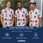 Friends in matching Men's Engaged Elixirs Custom Face Polo Shirt — a group gift photo