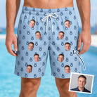 Man wearing Men's Lovebound Luster Custom Face Beach Shorts — custom faces printed all-over
