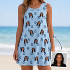 Woman wearing Women's Lovebound Luster Custom Face Tank Dress — custom faces printed all-over