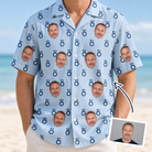 Man wearing Men's Lovebound Luster Custom Face Hawaiian Shirt — custom faces printed all-over
