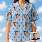 Woman wearing Women's Lovebound Luster Custom Face Hawaiian Shirt — custom faces printed all-over