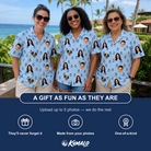 Friends in matching Women's Lovebound Luster Custom Face Hawaiian Shirt — a group gift photo