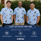 Friends in matching Men's Lovebound Luster Custom Face Polo Shirt — a group gift photo