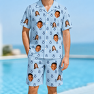 Model wearing Men's Lovebound Luster Custom Face Shirt & Shorts Set printed with kids' faces