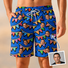 Man wearing Men's Tipsy Tassels Custom Face Beach Shorts — custom faces printed all-over