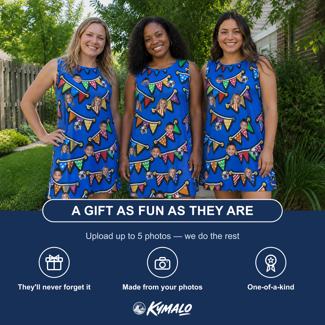 Friends in matching Women's Tipsy Tassels Custom Face Tank Dress — a group gift photo