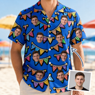 Man wearing Men's Tipsy Tassels Custom Face Hawaiian Shirt — custom faces printed all-over