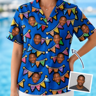 Woman wearing Women's Tipsy Tassels Custom Face Hawaiian Shirt — custom faces printed all-over