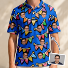 Man wearing Men's Tipsy Tassels Custom Face Polo Shirt — custom faces printed all-over