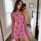 Real-life photo of someone wearing Women's Prosecco Pizzazz Custom Face Tank Dress — custom faces printed all-over