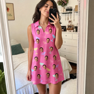 Real-life photo of someone wearing Women's Prosecco Pizzazz Custom Face V-Neck Dress — custom faces printed all-over
